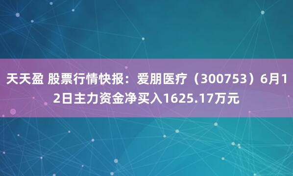 天天盈 股票行情快报：爱朋医疗（300753）6月12日主力资金净买入1625.17万元