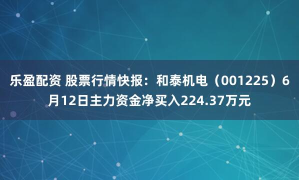 乐盈配资 股票行情快报：和泰机电（001225）6月12日主力资金净买入224.37万元